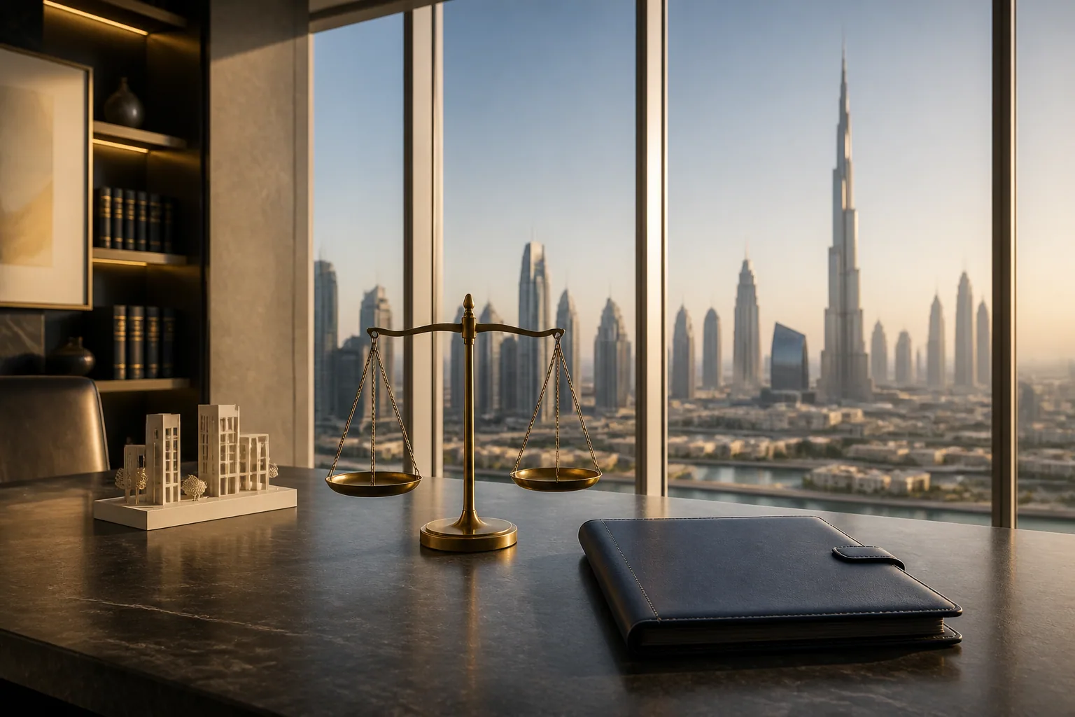 مكتب قانوني حديث يطل على مدينة دبي